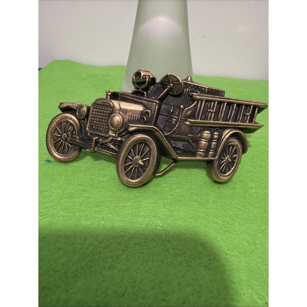 Vintage 1979 Baron Belt Buckle Solid Brass BBB Fire Fighter Truck 6150